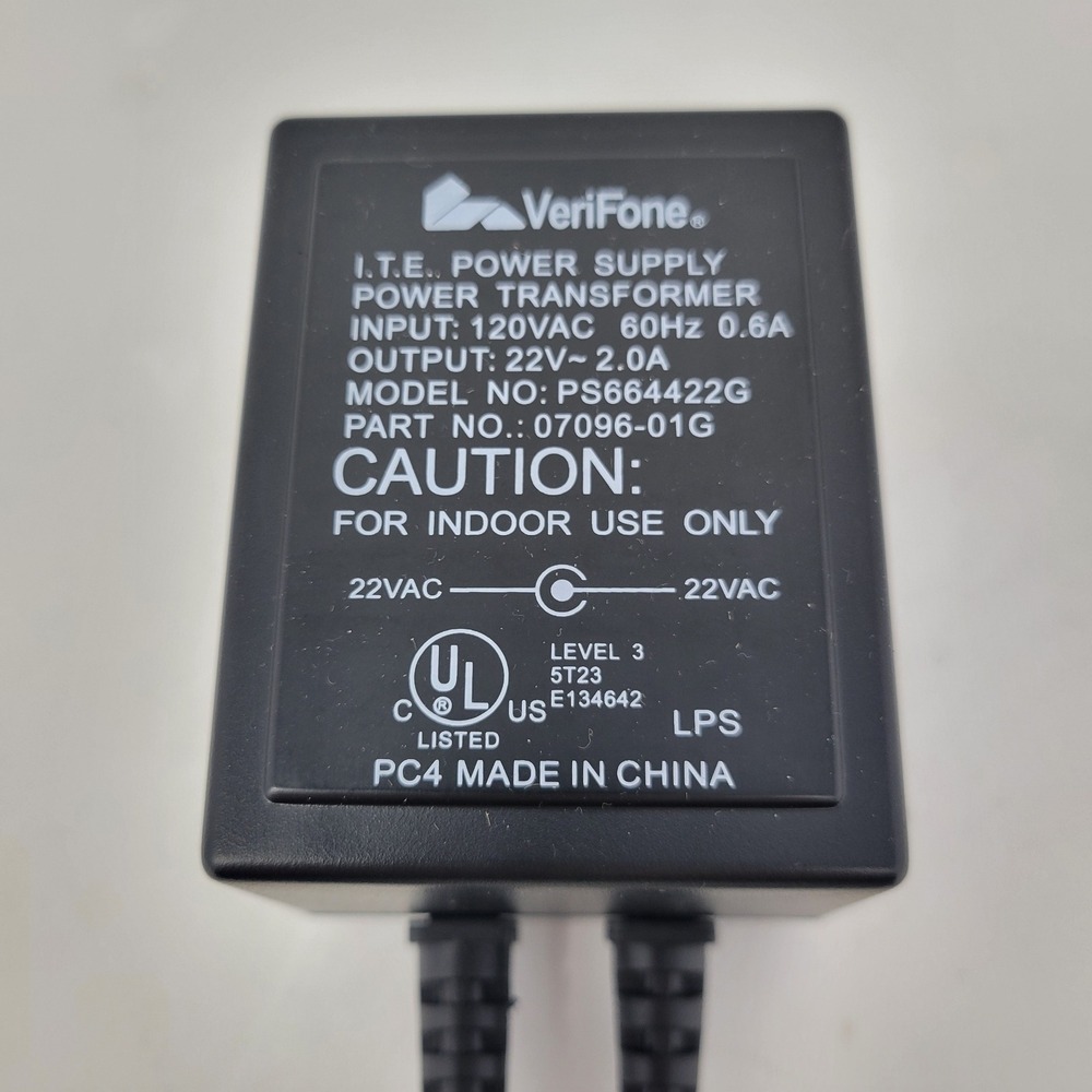 VeriFone‎ PS664422G Power Supply AC Adapter 120VAC 0.6A to 22VAC 2.0A
